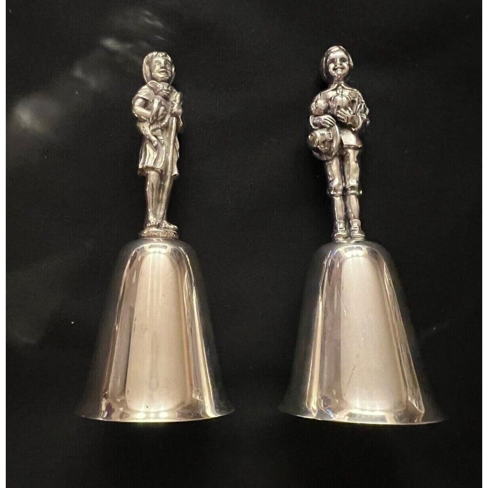 REED & BARTON Vintage Silver Plate Annual Christmas Bell Boys on Top Set of 2